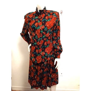 Vintage Pendleton rot Rose Blumendruck Rock Set Größe 12 Wollmischung Langarm - Bild 1 von 7