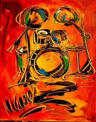 DRUMS  POP ART  PAINTING Impasto  Abstract   CANVAS ORIGINAL FO7T - Image 1 of 4