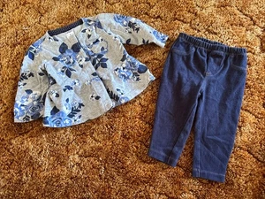 Carters Baby Mädchen Größe 6 Monate super süß geblümt blau Outfit Langarm & Hose - Bild 1 von 6