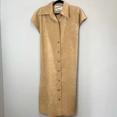 Blassport Vintage Tan 100% Ultra Suede Sleeveless Button-Up Dress Size 16 - Image 1 of 4