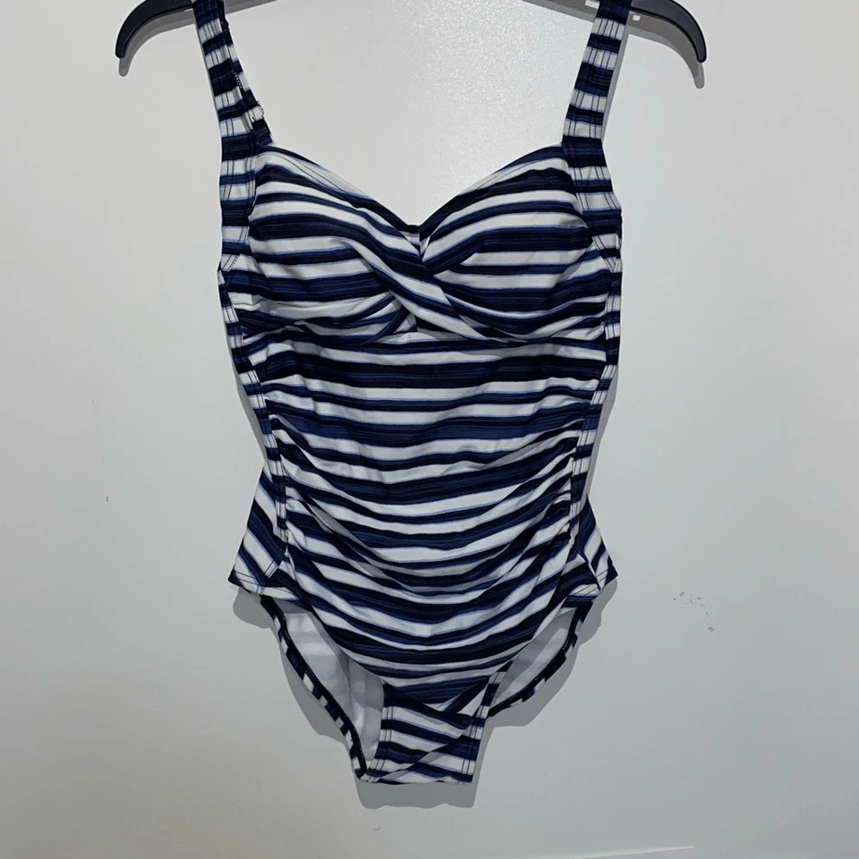 Traje de baño Shore Shapes para mujer azul blanco a rayas sujetador incorporado de una pieza talla 8 Foto 1 de 4