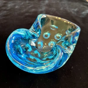 Vtg Murano Art Glass Bowl Electric Blue Sculptural Midcentury Form 6" Pinched - Picture 1 of 7