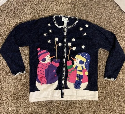 2000s/Y2k Quacker Factory Siz L Snowmen Roasting Marshmallows Christmas Sweater - Image 1 of 4