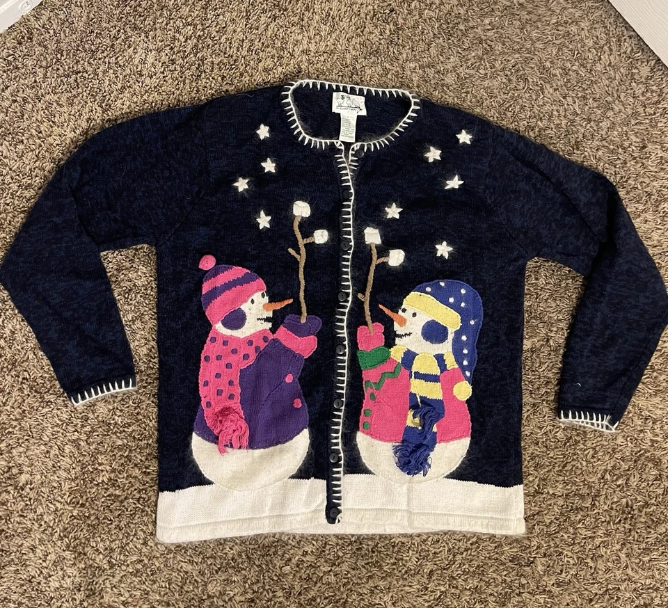 2000s/Y2k Quacker Factory Siz L Snowmen Roasting Marshmallows Christmas Sweater - Image 1 of 4