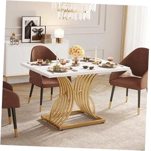 Modern Dining Table for 4 People 47 Inch Rectangular Kitchen Table with Faux - Picture 1 of 7