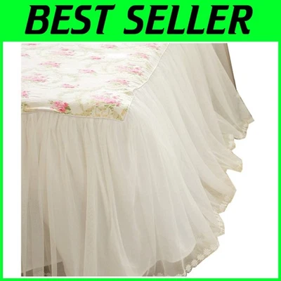 棉花边特大号床裙 18 英寸落白色花卉荷叶边 — 第 1/4 张图片