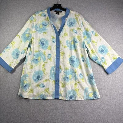 Marissa Christina Top Women’s 2X Linen Blend Floral Flowy Coastal Summer V Neck - Image 1 of 4