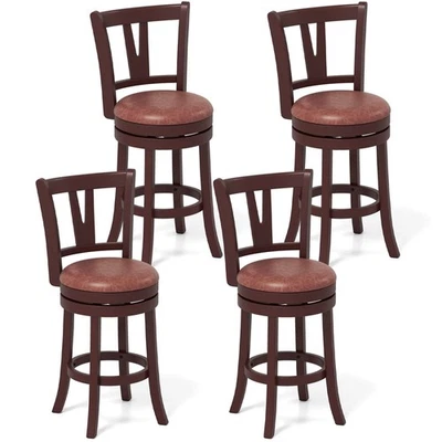 26" Counter Height Swivel Barstools Set of 4 High Backs and Footrests Solid Wood - Image 1 of 4