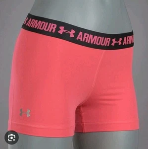 Under Armour HeatGear Hot Pink Shorty Shorts With Silver Logo Women's Large - Picture 1 of 15