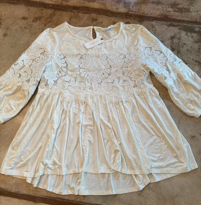 NUEVO CON ETIQUETASnthropologie Deletta Top Camisa Para Mujer Talla XS Bebé Muñeca Crema Manga 3/4 Encaje Foto 1 de 4