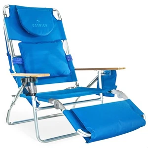 Ostrich Deluxe 3N1 Outdoor Lawn Beach Lounge Chair w/Footrest, Blue (Open Box) - Picture 1 of 10