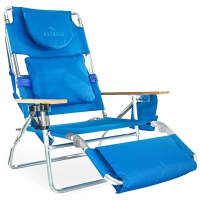 Sillón de playa con césped exterior Ostrich Deluxe 3N1 con reposapiés, azul (caja abierta) Foto 1 de 4