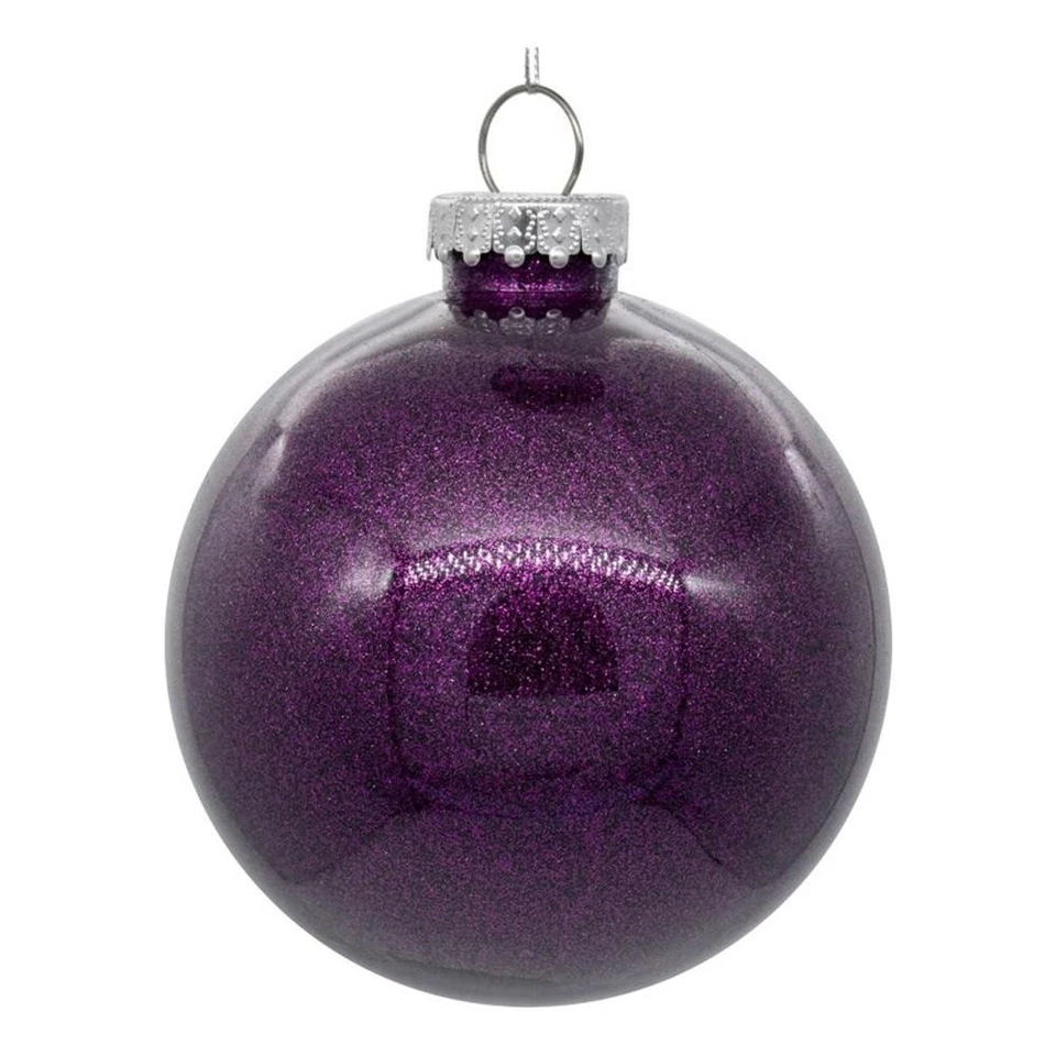 Vickerman 6" Plastic Ball Ornament in Clear Plum Glitter (Set of 4) - Изображение 1 из 1