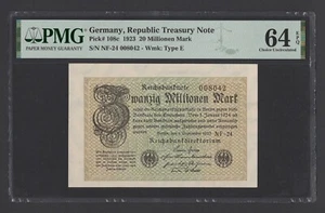 Germany- Republic Treasury 20 Million Mark 1923 P108c Uncirculated Grade 64 - Picture 1 of 2