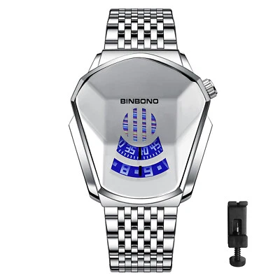 Mens Creative Diamond Faceted Dial Concept Design Stainless Steel Bracelet Watch - Image 1 of 4