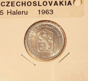 1963 Czechoslovakia 5 Haleru Aluminum Coin  Czech Lion & Shield  BU - Picture 1 of 2