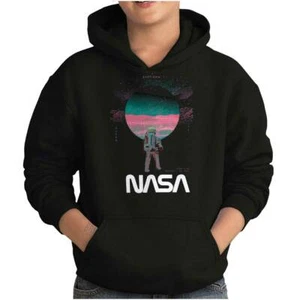 NASA Retro Astronaut Worm Logo Moon Landing Youth Hooded Sweatshirt Boy or Girl - Picture 1 of 8