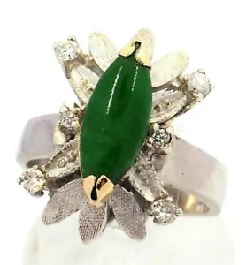 Jadeite Jade & Diamond Women's Dress Ring 18ct White Gold Jewellery Size L 1/4 - Picture 1 of 12