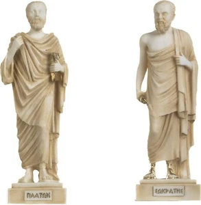 Set of Greek Philosophers Socrates Plato Figurines Alabaster Statues Gold 9.5 '' - Picture 1 of 8