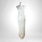 Elfenbein gehäkelt Strandkleid Öse Design seitlich ausgeschnitten Damen UK Größe S (8-10)