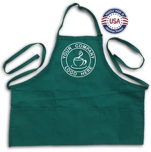 Hunter Green 3 Pocket Apron-with YOUR logo---made in USA--FREE first class mail - Picture 1 of 1