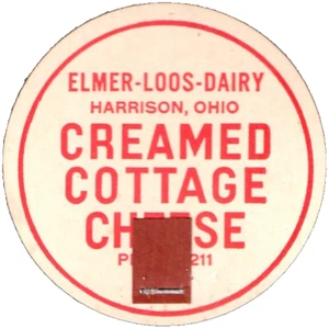Milk Bottle Cap Elmer-Loos Creamed Cottage Cheese Lid Harrison Ohio 1940's NOS - Picture 1 of 1