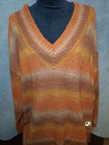 Maglione ANA donna XL manica lunga collo a V lavorato a maglia pullover a righe arancione  - Foto 1 di 10