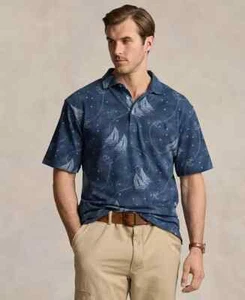 Polo Ralph Lauren Men's Big & Tall Nautical Mesh Cotton Polo Shirt Blue XLT - Picture 1 of 10