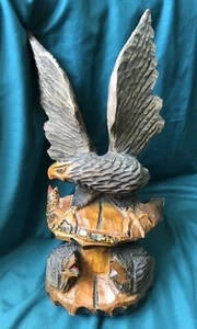 Vintage Ukrainian HAND CARVED WOODEN SCULPTURE Eagle (#1106) - Picture 1 of 11