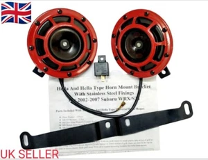 Genuine Hella 12v Red Grill Dual Horn Subaru 2002-2007 + Mounting Bracket Fixing - Picture 1 of 5