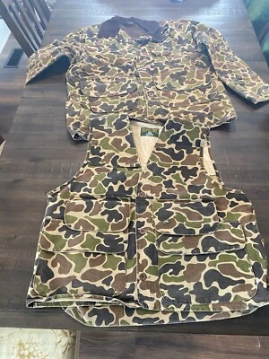 Vintage Red Head Bone Dry USA Made Duck Canvas Camo Vest And Coat 2 Piece Set L - Image 1 of 4