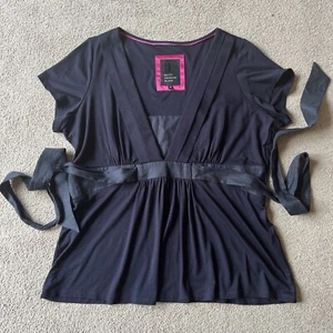 Ladies Betty Jackson 18 Navy Tie Top T-shirt short sleeve V neck excel con - Picture 1 of 7
