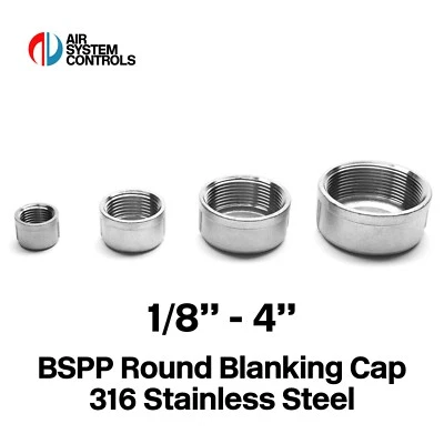 BSPP Round Cap 316 Stainless Steel 150LB Threaded Pipe Fitting - Multiple Sizes - Image 1 of 4