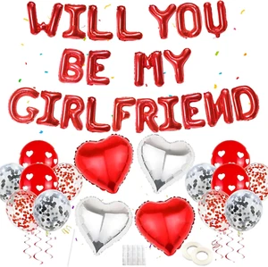 41 Pcs Will You Be My Girlfriend Balloons,Red Valentines Day Party Decorations, - Picture 1 of 12