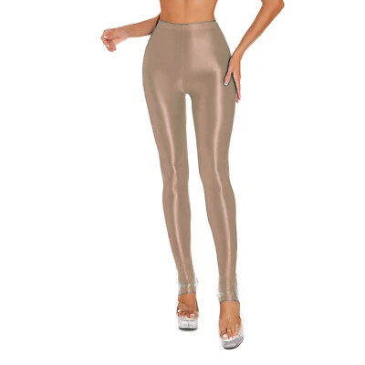 Womens Oily Pantyhose Ultra-thin Shiny Sheer Tight Glossy Gym Yoga Workout Pants - Image 1 of 4
