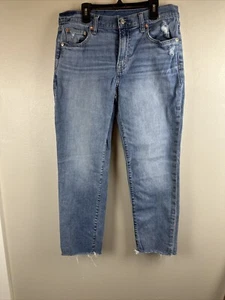 Gap 1969 Womens 26 x 28 Best Girlfriend Mid Rise Raw Hem Denim Jeans Light Blue - Picture 1 of 12