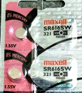 2 Pcs Maxell 321, SR616SW Silver Oxide Watch Battery 1.55V, SR65, 0%Hg Exp. 2028 - Bild 1 von 1