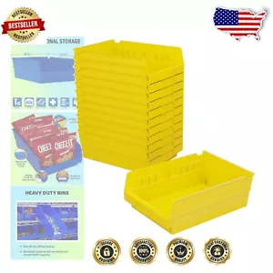 Space-Saving Heavy-Duty Plastic Storage Bins - 12 Yellow Bins, 11.63x8.38x4 - Picture 1 of 10