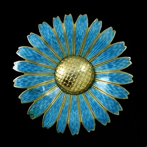Chr. Rasmussen. Gilded Sterling Silver Brooch with Blue Enamel. 50mm. - Picture 1 of 2