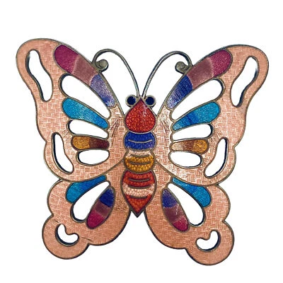 Hebilla de Cinturón Mariposa Multicolor Cloisonne Artística Marcada Firmada C L De Colección Foto 1 de 4