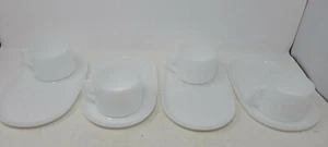 Set 4 Vintage Anchor Hocking Fire King White Milk Glass Snack Trays/Mugs RARE - Picture 1 of 10