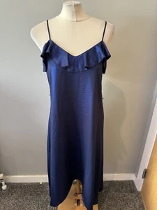 Ladies River Island Metallic Two Tone Blue Ruffle Midi Party Dress Size 10 BNWT - Picture 1 of 6