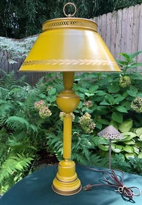 VTG Mustard Yellow Tole Table or Desk Lamp with Stencil Painted Gold Accents - Picture 1 of 13