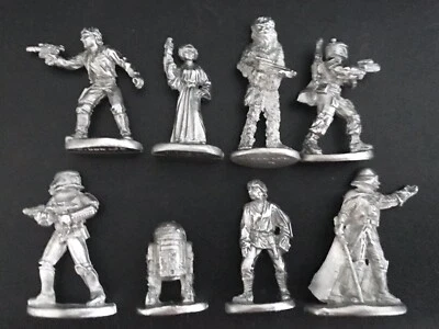 8 Pewter STAR WARS Darth Vader Luke Skywalker R2D2 Princess Leia Chewy Figurines - Image 1 of 2