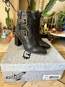 NIB 9 Freebird Joey Black Snake Genuine Leather Heeled Booties Flare Heel Point - Picture 1 of 16