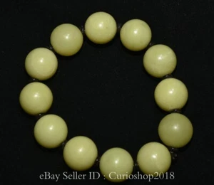 0.8" Chinese Yellow Jade Carving Fengshui 12 Beads jewelry Bracelet Chain - Picture 1 of 5