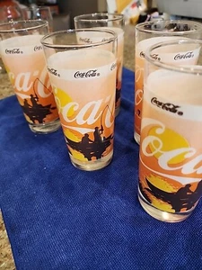 Vintage Coca-Cola America's Favorite Fishing Drinking Glass Lot Of 5 - Picture 1 of 4