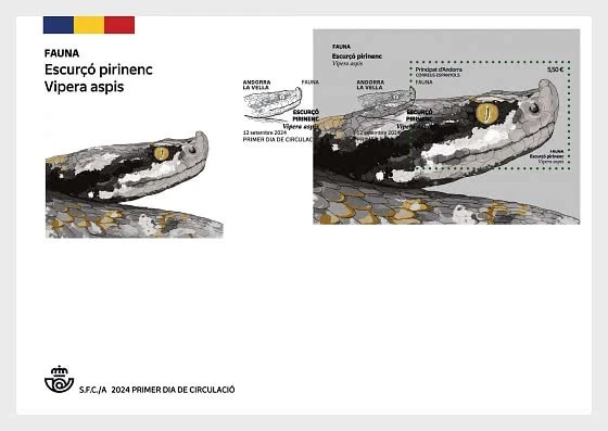 andorra SPAIN 2024 snake Pyrenean Viper Vipera Aspis European Asp ms1v FDC PJ - Image 1 of 1