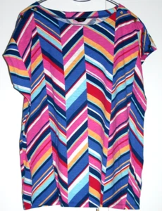 M&CO WOMEN'S MULTI COLOURED CHEVRON PRINT SLEEVE CREW NECK T-SHIRT COTTON 20 - Picture 1 of 5