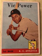 1958 Topps Vic Power Baseball Card #406 Kansas City Athletics 1st Base Low-Grade
